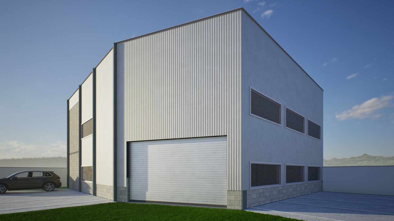 Heavy duty industrial hangar door showing structural scale and engineering